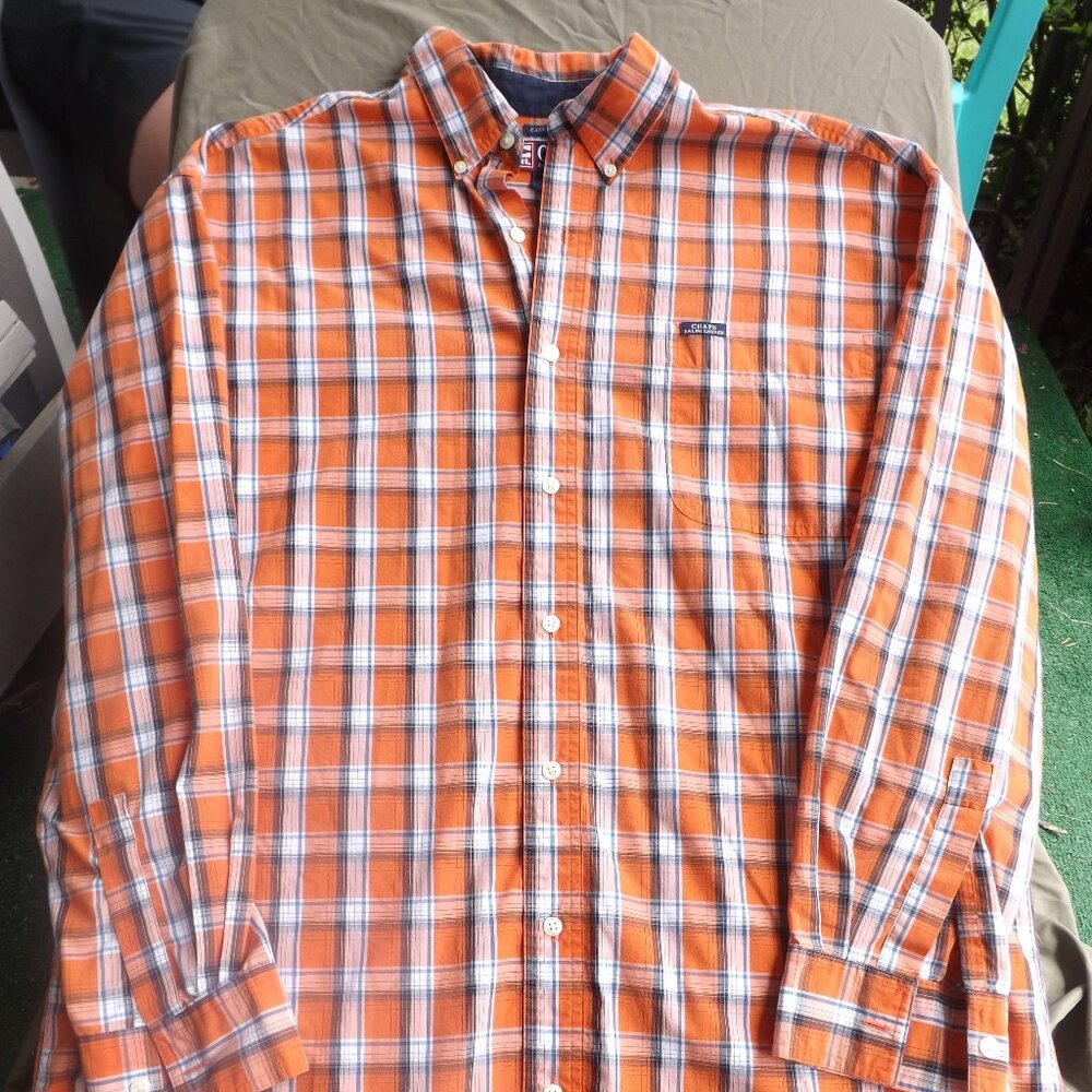 Chaps Ralph Lauren Vintage Men's Orange Plaid Easy Care Button Up Shirt size XLT